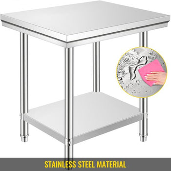 Stainless Steel Prep Table, 900x600x800 mm, 700 lbs Load Capacity, Heavy Duty Metal Worktable with 3 Adjustable Height Levels, Commercial Workstation for Kitchen Garage Restaurant Backyard