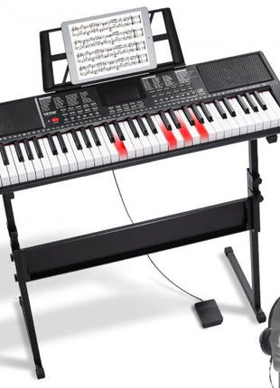 61 Key Digital Keyboard Piano, Lighted Keys, Electric Portable Piano with Adjustable Stand 600 Tones 500 Rhythms Built-In Speakers Sustain Pedal Headphones, USB MIDI for Beginners