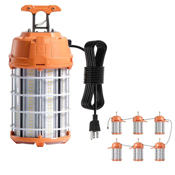 LED Temporary Work Light, 150W, 19000 lm, 5000K Durable & Water-Resistant, Linkable up to 6 Units, Ceiling or Stand Job Site Illumination for Construction Sites, Workshops, Indoor & Outdoor Use