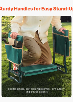 Garden Kneeler and Seat, 6 in Wide Kneeling Pad, Heavy Duty Garden Kneeling Stool, Folding Garden Seat with 2 Tool Bags, Relieve Knee & Back Pain, Portable Garden Bench for Women Grandparents