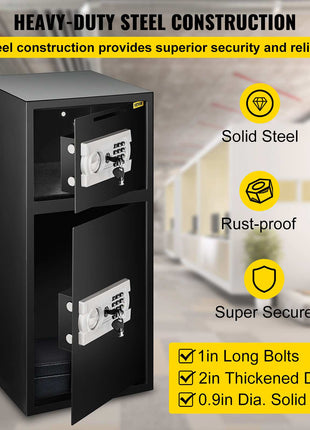 Large Double Door Security Safe Box 2.6 Cubic Feet Steel Safe Box Strong Box with Digital Lock for Money Gun Jewelry Black