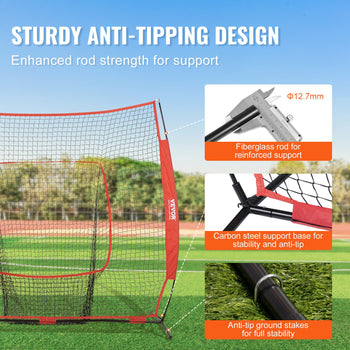 Sturdy red golf net with fiberglass rod and carbon steel base for enhanced stability and anti-tipping design.