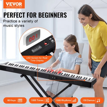 88 Key Digital Piano Keyboard, Semi Weighted Keys, Full Size Electric Keyboard Piano Set with Adjustable Stand Built-In Speakers Sustain Pedal Headphones, Bluetooth MIDI USB for Beginners