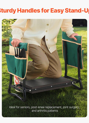 Garden Kneeler and Seat, 8 in Wide Kneeling Pad, Heavy Duty Garden Kneeling Stool, Folding Garden Seat with 2 Tool Bags, Relieve Knee & Back Pain, Portable Garden Bench for Women Grandparents