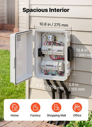 Outdoor Electrical Box, ABS, Waterproof Electrical Junction Box with Thermostat and Fan, Mounting Plate, Cable Grommets, Ventilated Plastic Enclosure, 14.2 x 10.8 x 5.9 in, IP65 for Indoor/Outdoor