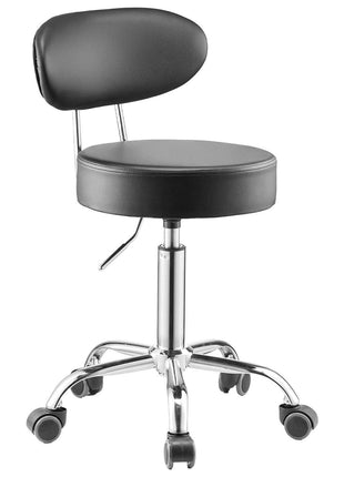 Shop Stool with Backrest, Pneumatic Garage Seat/Work Stool with Wheels, 300 lbs Load, Adjustable Roller Creeper Seat, 360° Swivel Padded Workshop Stool, for Garage, Shop & Auto Repair, Black
