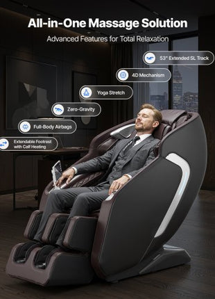 Massage Chair,  4D Full Body Zero Gravity Recliner with SL Track, Yoga Stretch, AI Voice Control, Heat, Foot Roller, Retractable Pedal, 36 Airbags, LCD, Armrest Controls, Rolling Base