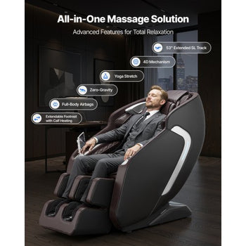 Massage Chair,  4D Full Body Zero Gravity Recliner with SL Track, Yoga Stretch, AI Voice Control, Heat, Foot Roller, Retractable Pedal, 36 Airbags, LCD, Armrest Controls, Rolling Base