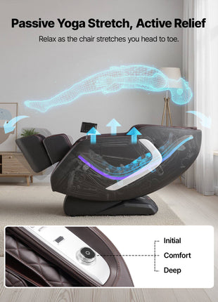 Massage Chair,  4D Full Body Zero Gravity Recliner with SL Track, Yoga Stretch, AI Voice Control, Heat, Foot Roller, Retractable Pedal, 36 Airbags, LCD, Armrest Controls, Rolling Base