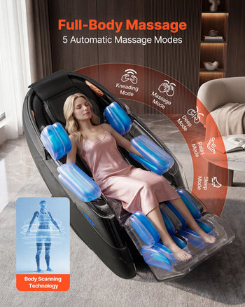 Massage Chair, 4D Zero-Gravity Full Body Massage Chair with Extendable Footrest, Automatic Modes, Airbags, Waist & Leg Heating, Bluetooth Speaker, Touchscreen Control, for Home and Office Use