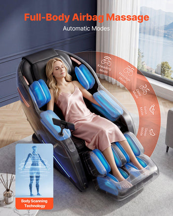 Massage Chair, 3D Zero-Gravity Full Body Massage Chair with Extendable Footrest, Automatic Modes, Airbags, Waist & Leg Heating, Bluetooth Speaker, Touchscreen Control, for Home and Office Use
