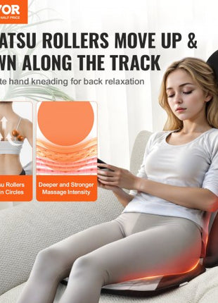 Shiatsu Back Massager with Heat, Massage Seat Cushion with 2-Group Back Shiatsu Rollers and 2 Seat Vibration Motors, Fatigue Relief Seat Massage Chair Pad with 5 Vibration Modes for Home Office