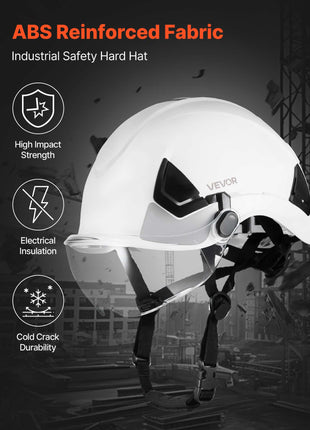 Industrial Safety Helmet, ANSI/ISEA Z89.1 Approved ABS Hard Hat with Visor & 6-Point Ratchet Suspension, Adjustable Vented Hardhat for Men & Women, for Outdoor and Indoor Construction Workwear