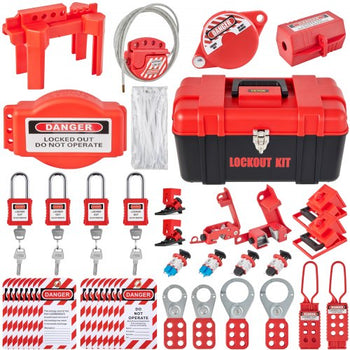 42 PCS Lockout Tagout Kits, Electrical Safety Loto Kit Includes Padlocks, 5 Kinds of Lockouts, Hasps, Tags & Ties, Box, Lockout Safety Tools for Electrical Risk Removal in Industrial, Machinery