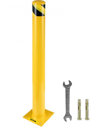 Safety Bollard 48"x4.5" Safety Barrier Bollard 4-1/2" OD 48" Height Yellow Powder Coat Pipe Steel Safety Barrier with 4 Free Anchor Bolts for Traffic-Sensitive Area