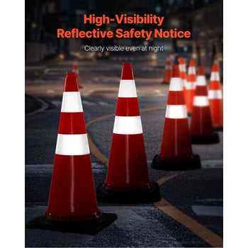 Safety Cones, 8 x 30" Traffic Cones, PVC Orange Construction Cones, Reflective Collars Traffic Cones with Black Weighted Base Used for Traffic Control, Driveway Road Parking and School Improvem