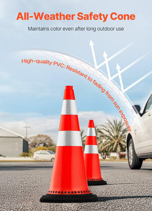 Safety Cones, 8 x 30" Traffic Cones, PVC Orange Construction Cones, Reflective Collars Traffic Cones with Black Weighted Base Used for Traffic Control, Driveway Road Parking and School Improvem