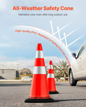 Safety Cones, 8 x 30" Traffic Cones, PVC Orange Construction Cones, Reflective Collars Traffic Cones with Black Weighted Base Used for Traffic Control, Driveway Road Parking and School Improvem