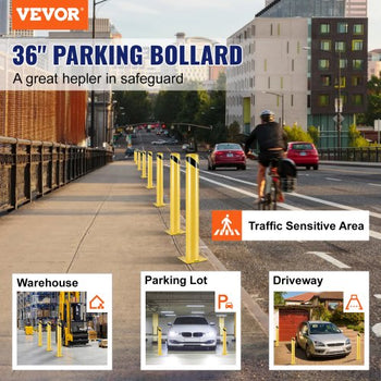 Safety Bollard, 36 Inch Height Bollard Post, 4.5 Inch Diameter Steel Pipe Safety Bollard Post, Yellow Steel Bollard, Steel Safety Bollard with 8 Anchor Bolts, Perfect for Traffic-Sensitive Area