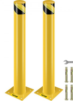 Safety Bollard, 36 Inch Height Bollard Post, 4.5 Inch Diameter Steel Pipe Safety Bollard Post, Yellow Steel Bollard, Steel Safety Bollard with 8 Anchor Bolts, Perfect for Traffic-Sensitive Area