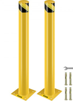 Safety Bollard, 42 Inch Height Bollard Post, 4.5 Inch Diameter Steel Pipe Safety Bollard Post, Yellow Steel Bollard, Steel Safety Bollard with 8 Anchor Bolts, Perfect for Traffic-Sensitive Area
