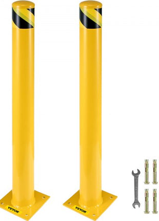 Safety Bollard, 42 Inch Height Bollard Post, 5.5 Inch Diameter Steel Pipe Safety Bollard Post, Yellow Steel Bollard, Steel Safety Bollard with 8 Anchor Bolts, Perfect for Traffic-Sensitive Area
