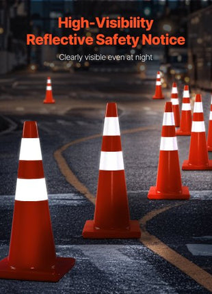 Safety Cones, 28 in/73 cm Height, 12 PCS PVC Orange Traffic Cone with 2 Reflective Collars and Weighted Base, Used for Traffic Control, Driveway Road Parking and School Improvement