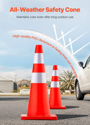 Safety Cones, 28 in/73 cm Height, 12 PCS PVC Orange Traffic Cone with 2 Reflective Collars and Weighted Base, Used for Traffic Control, Driveway Road Parking and School Improvement