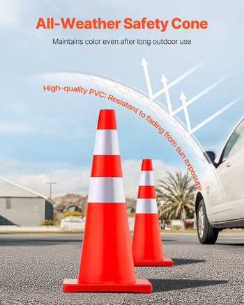 Safety Cones, 28 in/73 cm Height, 12 PCS PVC Orange Traffic Cone with 2 Reflective Collars and Weighted Base, Used for Traffic Control, Driveway Road Parking and School Improvement