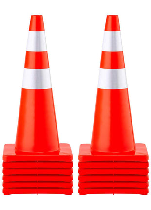 Safety Cones, 28 in/73 cm Height, 12 PCS PVC Orange Traffic Cone with 2 Reflective Collars and Weighted Base, Used for Traffic Control, Driveway Road Parking and School Improvement