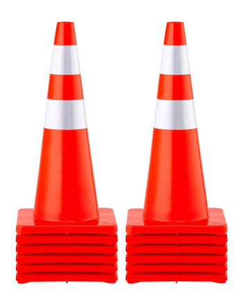 Safety Cones, 28 in/73 cm Height, 12 PCS PVC Orange Traffic Cone with 2 Reflective Collars and Weighted Base, Used for Traffic Control, Driveway Road Parking and School Improvement
