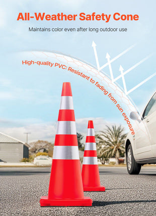 Safety Cones, 6 x 36" Traffic Cones, PVC Orange Construction Cones, Reflective Collars Traffic Cones with Weighted Base Used for Traffic Control, Driveway Road Parking and School Improvement
