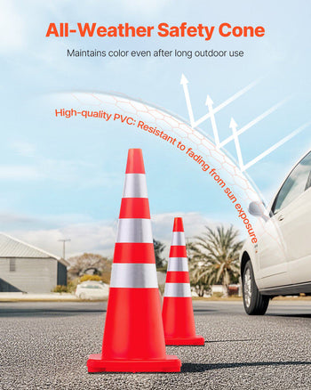 Safety Cones, 6 x 36" Traffic Cones, PVC Orange Construction Cones, Reflective Collars Traffic Cones with Weighted Base Used for Traffic Control, Driveway Road Parking and School Improvement