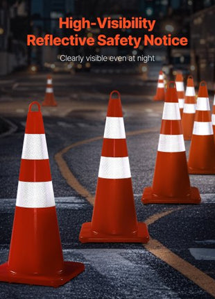 Safety Cones, 10PCS 28\" Traffic Cones, PVC Orange Construction Cones, 2 Reflective Collars Traffic Cones with Weighted Base and Hand-Held Ring Used for Traffic Control, Driveway Road Parking