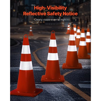 Safety Cones, 10PCS 28\" Traffic Cones, PVC Orange Construction Cones, 2 Reflective Collars Traffic Cones with Weighted Base and Hand-Held Ring Used for Traffic Control, Driveway Road Parking