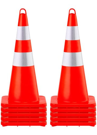 Safety Cones, 10PCS 28\" Traffic Cones, PVC Orange Construction Cones, 2 Reflective Collars Traffic Cones with Weighted Base and Hand-Held Ring Used for Traffic Control, Driveway Road Parking