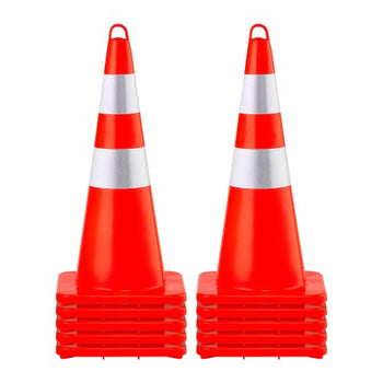 Safety Cones, 10PCS 28\" Traffic Cones, PVC Orange Construction Cones, 2 Reflective Collars Traffic Cones with Weighted Base and Hand-Held Ring Used for Traffic Control, Driveway Road Parking