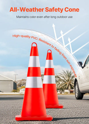 Safety Cones, 10PCS 28\" Traffic Cones, PVC Orange Construction Cones, 2 Reflective Collars Traffic Cones with Weighted Base and Hand-Held Ring Used for Traffic Control, Driveway Road Parking