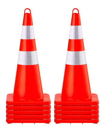 Safety Cones, 10PCS 28\" Traffic Cones, PVC Orange Construction Cones, 2 Reflective Collars Traffic Cones with Weighted Base and Hand-Held Ring Used for Traffic Control, Driveway Road Parking