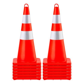 Safety Cones, 12 x 28\" Traffic Cones, PVC Orange Construction Cones, 2 Reflective Collars Traffic Cones with Weighted Base and Hand-Held Ring Used for Traffic Control, Driveway Road Parking