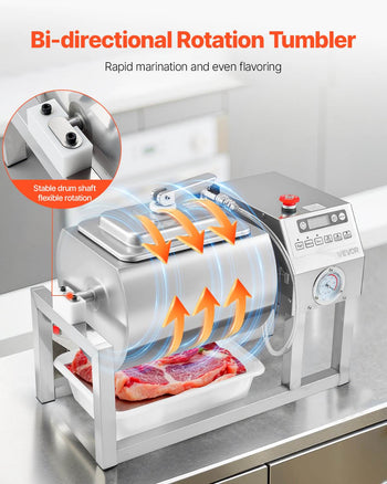 Commercial Meat Tumbler Marinator, 20L Vacuum Tumbler Marinating Machine with Bidirectional Rotation and 3-Speed, Stainless Steel Vacuum Curing Machine for Chicken Steak Pork, Restaurant