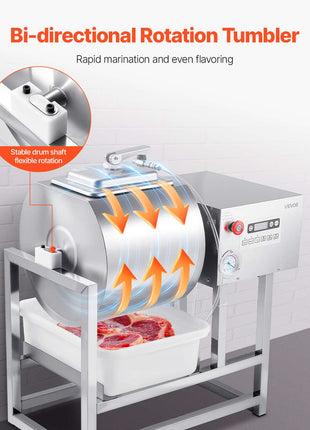 Commercial Meat Tumbler Marinator, 40L Vacuum Tumbler Marinating Machine with Bidirectional Rotation and 3-Speed, Stainless Steel Vacuum Curing Machine for Chicken Pork Fish, Steak House