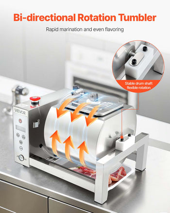 Meat Tumbler Marinator, 10L Vacuum Tumbler Marinating Machine with Automatic Bidirectional Rotation, Stainless Steel Vacuum Curing Machine for Chicken Steak Pork, Home & Commercial Use