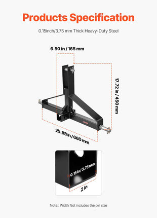 3 Point Trailer Hitch with 2 in Receiver, 3pt Quick Hitch Attachment for Category 1 Tractor, 3000lbs Capacity, Tow Drawbar Adapter, Compatible with Kubota, Mahindra, Ford, Yanmar, John Deere