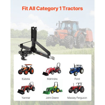 3 Point Trailer Hitch with 2 in Receiver, 3pt Quick Hitch Attachment, Heavy Duty Tractor Tow Drawbar Adapter, Compatible with Kubota, Mahindra, Ford, Yanmar, John Deere, Massey Ferguson