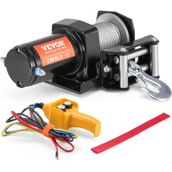 Electric Winch, 2000 lb Line Pull Capacity, 12V DC ATV/UTV Winch with ?5/32 in x 39 ft 7 Strands Steel Cable Roller Fairlead Wired Remote Control, IP55 Waterproof for Towing UTV ATV Off-Road
