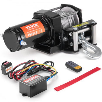Electric Winch, 4000 lb Line Pull Capacity, 12V DC ATV/UTV Winch with ?3/16 in x 39 ft 7 Strands Steel Cable Roller Fairlead Wireless & Wired Remote Control, IP55 Waterproof for Towing UTV ATV