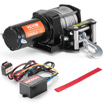 Electric Winch, 3000 lb Line Pull Capacity, 12V DC ATV/UTV Winch with ?3/16 in x 39 ft 7 Strands Steel Cable Roller Fairlead Wired Remote Control, IP55 Waterproof for Towing UTV ATV Off-Road