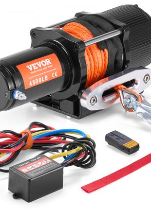Electric Winch, 4500 lb Line Pull Capacity, 12V DC ATV/UTV Winch with ?1/4 in x 39 ft 12 Strands Synthetic Rope Aluminum Fairlead Wireless & Wired Remote Control, IP55 Waterproof for UTV ATV