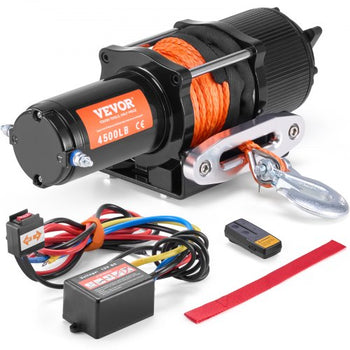 Electric Winch, 4500 lb Line Pull Capacity, 12V DC ATV/UTV Winch with ?1/4 in x 39 ft 12 Strands Synthetic Rope Aluminum Fairlead Wireless & Wired Remote Control, IP55 Waterproof for UTV ATV